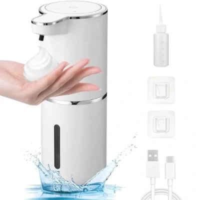 Imagen de Automatico Dispensador Jabon Baño, 380ml IPX5 Resistente al Agua Sin Tocar Pared, Carga USB con Sensor Cocina, Apto para Hotel