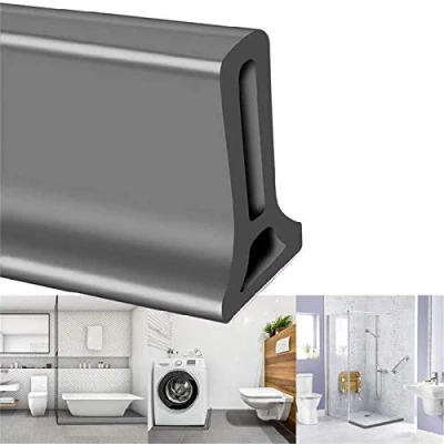 Imagen de Tira impermeable de silicona flexible, umbral ducha, tapón agua presa agua, sello piso del baño, parada flujo para separación húmeda y seca (500CM,gris)