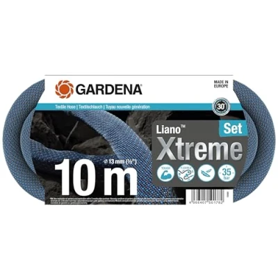 Imagen de Gardena Liano Xtreme 1/2 pulgadas, set 10 m: manguera de jardín ultra robusta tejido, para grifos agua interiores, interna PVC, ligera, resistente a la climatología (18460 20)