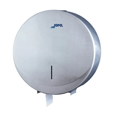 Imagen de Jofel Portarrollos de Papel Higiénico Industrial Grande, Dispensador en Rollos hasta 400m, max. 260mm Diámetro, Mandril 55mm, Acero Inox. Satinado AISI 304 Antivandálico, Futura AE26000