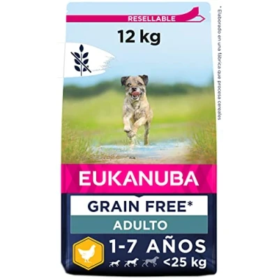 Imagen de EUKANUBA Grain Free, Alimento para Perros Adultos de Razas Pequeñas y Medianas, Rico en Pollo, 12kg