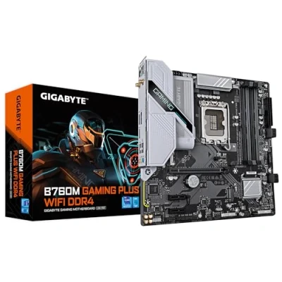 Imagen de GIGABYTE Placa Base B760M Gaming Plus WiFi DDR4 Soporta CPU Intel Core de 14ª generación, VRM 4+1+1 Fases, hasta 5333 MHz (OC), 2 PCIe 4.0 M.2, Wi Fi 6, LAN 1 GbE, USB 3.2 Gen