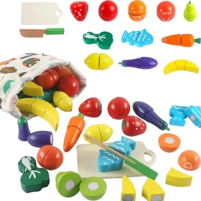 Imagen de huruirui Juguetes de Madera,Frutas y Verduras 2 3Años Cocinita Infantil Comida Juguete Juegos Educativos Madera Cocina Accesorios Regali di Compleanno Natale per Bambini