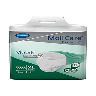 Imagen de MoliCare Pantalones desechables móviles de primera calidad: uso discreto para la incontinencia mujeres y hombres, 5 gotas, talla XL (130 170 cm cadera), 14 unidades