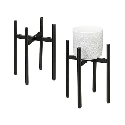 Imagen de Relaxdays Set 2 Soportes Plantas Ancho Ajustable, 26x26 37x37cm, Portamacetas Metal, Estante Maceta, Negro, Hierro
