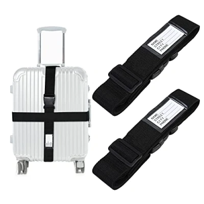 Imagen de AiQInu Correas para Maletas,2 Piezas Ajustables Resistentes de Equipaje con Etiqueta Maleta Cerrar Las Maletas Forma Segura Mientras Viajas,para Equipaje, Mochilas,Tiendas Campaña
