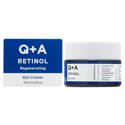 Imagen de Q+A Crema de ojos con retinol Aumenta el colágeno, reafirma e ilumina debajo los algas verdes y regaliz Deshincha, antienvejecimiento, vegano, libre crueldad, fabricado en Reino
