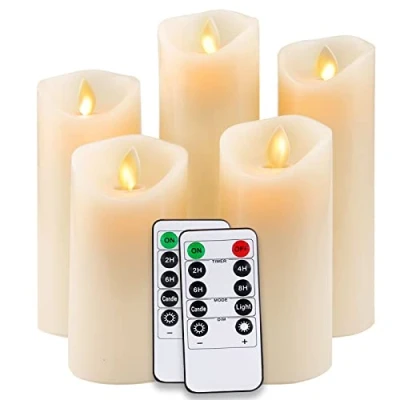 Imagen de VIPNAJI Velas LED,5 Llama LED Parpadeante (13cm,14cm,16cm, 18cm,20cm),Velas sin Llama,funciona con pilas,cera real,Con Control Remoto y Función Temporizador(Clase de eficiencia energética A)