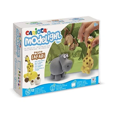 Imagen de Carioca Set de juego Modelight Maxi Safari Modelo Pasta Modelar super elástica para niños Sin gluten Contiene 6 botes 30grs. con herramientas y tutorial paso a