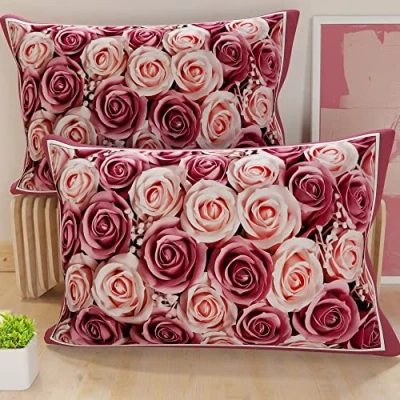 Imagen de PETTI Artigiani Italiani Par de Fundas cojín Microfibra 145 x 40 cm, para decoración Dormitorio, sofá, salón, Juego 2 cojín, Funda Almohada Floral en Polvo, 100% Made in