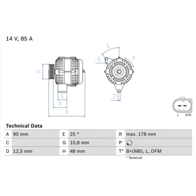 Imagen de BOSCH 0 986 042 470 Alternador 14V 85A MG: ZS Berlina, MG TF Cabrio, ROVER: 25 Hatchback