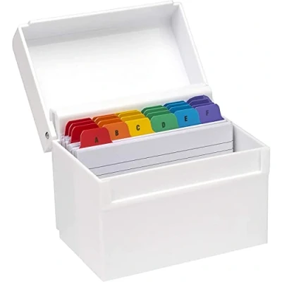 Imagen de Osco White Hi Gloss Index Box with 100 Cards and Coloured Tabs, blanco (AIBOX WHITE)