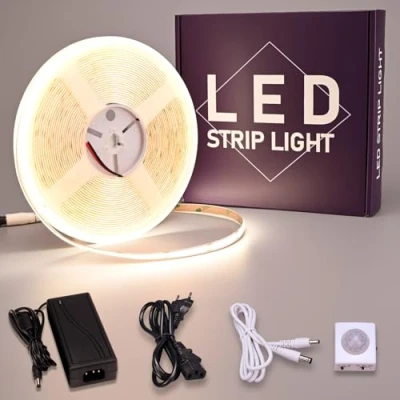 Imagen de GOMING 24V 10M Sensor de Movimiento COB LED Tira Luz Blanco Natural 4000K CRI 93+ IP20 No Impermeable con 3A Adaptador Corriente para Armarios Cocina Escalera Escaparate Dormitorio Cama