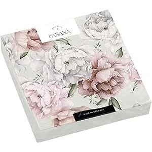 Imagen de 20 servilletas peonías en gris flores rosa blanco decoración de mesa decoupage técnica 33 x cm