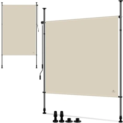 Imagen de KESSER® toldo vertical con pinza, 150 x 310 cm, extensible y opaco, manivela sin agujeros, protección visual contra el viento para jardín terraza, resistente al agua,