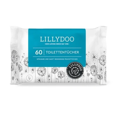 Imagen de toallitas húmedas WC LILLYDOO, 60 toallitas, libres de plástico y desechables, sin perfumes