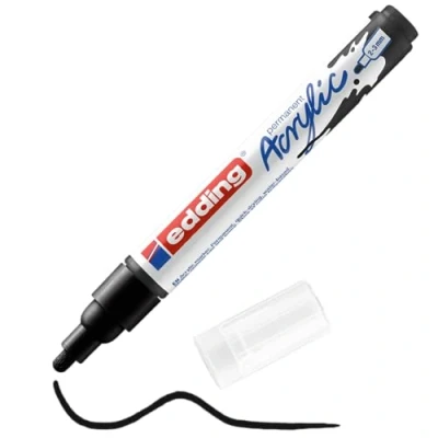 Imagen de edding 5100 marcador acrílico de trazo medio negro 1 rotulador resistente al agua punta redonda 2 3 mm pintura acrílica para lienzo, papel kraft, madera y piedra