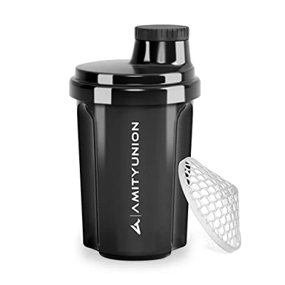Imagen de AMITYUNION Coctelera de proteínas 300 ml Heaven a prueba fugas, sin BPA con tamiz y escala que se pueden hacer clic para batidos cremosos suero, mezclador proteínas, original en Negro rojo