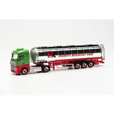Imagen de Herpa Modelo de camión Mercedes Benz Actros Streamspace Cisterna Jumbo Cromado semirremolque Tractor Hubert Kläsener, Escala 1:87, modelismo, Made in Germany, plástico