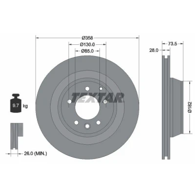 Imagen de TEXTAR PRO 92151403 Disco de freno 358 28 05/07 130 ventilación interna revestido sin perno sujeción rueda, buje rueda PORSCHE: Cayenne
