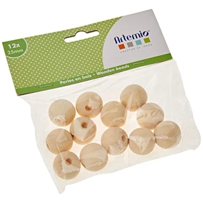 Imagen de Artemio Juego de 12 Abalorios (25 mm, Madera), Color Beige