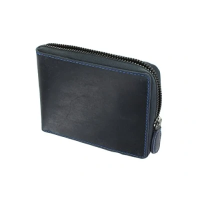 Imagen de VISCONTI Cartera Bullet de Cuero Engrasado con Cierre Cremallera Redonda 702 Bloqueo RFID Azul Petróleo