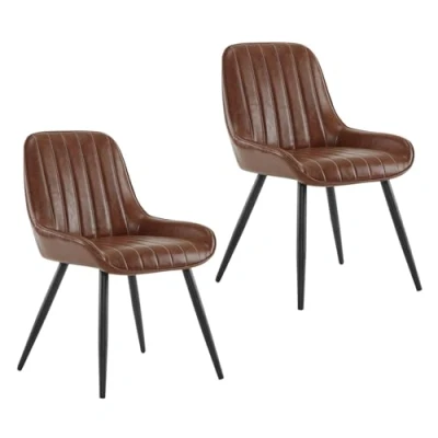 Imagen de Lestarain 2X Sillas de Comedor Dining Chairs Tapizadas Paquete 2 Cocina Nórdicas Cuero Sintético Bar Metal Silla Oficina Marrón