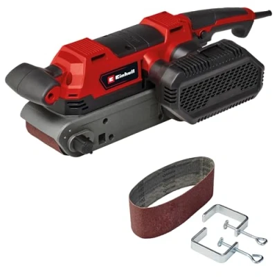 Imagen de Einhell Lijadora de banda TE BS 850 E (850 W, velocidad la cinta abrasiva 400 m/min, ajuste fino marcha banda, aspiración polvo, también para uso estacionario, incl. accesorios)