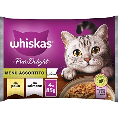 Imagen de Whiskas Pure Delight Comida húmeda para Gatos de 1 + años, 13 Paquetes 4 bolsitas 85 g Cada uno (52 en Total)