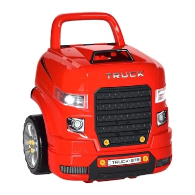Imagen de HOMCOM Motor de Camión para Niños +3 Años Conjunto Juguete con 61 Piezas Volante Bocina Faros Caja Almacenaje y Ruedas 40x39x47 cm Rojo