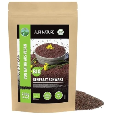 Imagen de semillas de mostaza orgánicas enteras negras marrones (250g), negras, enteramente cultivo orgánico controlado, 100% natural, sin aditivos