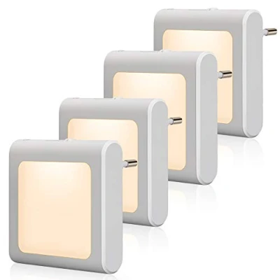 Imagen de Enchufe con luz nocturna sensor crepuscular, Emotionlite, 4 unidades, Brillo ajustable, muy bueno para habitación de los niños, escaleras, dormitorio, cocina, orientación, blanco cálido