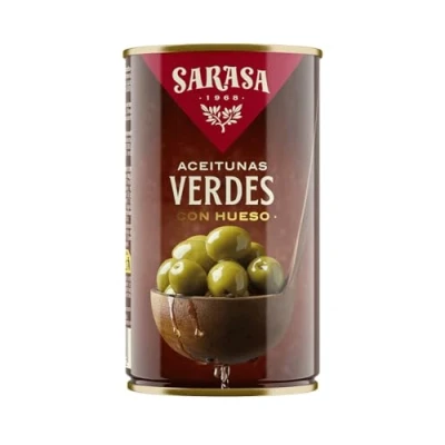 Imagen de ACEITUNAS Verdes VARIEDAD MANZANILLA Con Y SIN HUESO ( SARASA ) (Aceitunas Hueso, 6 Latas de 350g (Escurrido 185g))