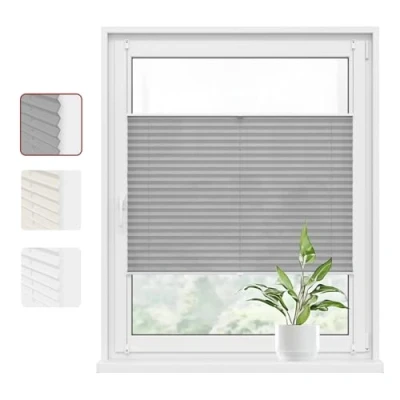 Imagen de WOLTU Estor Cortina Plisada sin Taladrar, Enrollable Plisado para Puerta y Ventana, Persianas Protección de la Intimidad Solar UV, 60x130cm Gris