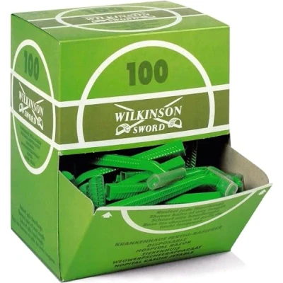 Imagen de Wilkinson Sword Hospital Caja de 100 Cuchillas Afeitar unisex, verdes, Acero aleado, Desechables con Dispensadora Aptas para Uso Pre Operatorio en Hospitales y Centros Sanitarios