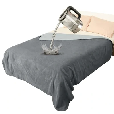 Imagen de Pawsee Manta Impermeable para Cama, Sofá, de Vellón Perro, Funda Protectora Muebles Lavable y Reversible 152 x 127 Gris