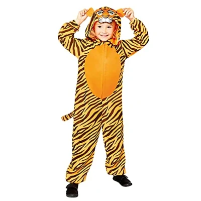 Imagen de amscan 9908793 Disfraz de Mono Con Estampado Tigre 8 10 Años Halloween Edad, color negro/naranja