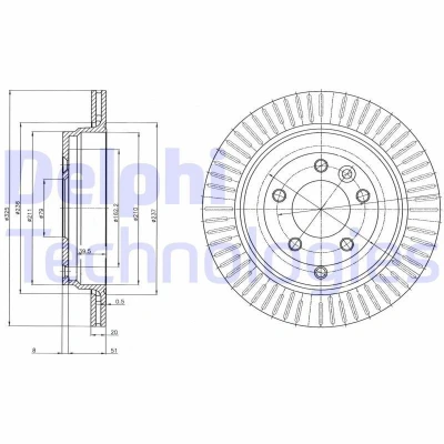 Imagen de DELPHI BG4020C Disco de freno 325 20 5 ventilado revestido sin procesar cojinete rueda, anillo sensor ABS LAND ROVER: Range Rover Sport