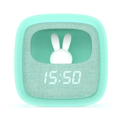Imagen de Despertador y Luz Nocturna para Niños Billy Clock con Conejo Tela Silicona Soft Touch Programación Fecha, Hora 2 Alarmas Brillo Ajustable Azul Mob