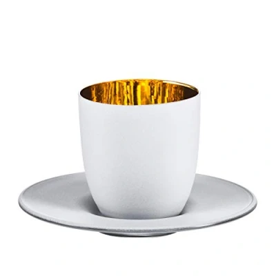 Imagen de Eisch Vaso Espresso con Posavasos Cosmo Blanco, de Cristal, Oro, 100 ml