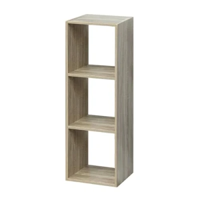Imagen de Acomoda Textil Estantería para Pared y Suelo de Madera Moderna Resistente Dormitorio, Cocina, Baño Oficina. Estante Organizar Fácil Instalación. (3 Cubos, Natural)