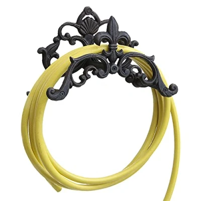 Imagen de soporte de pared hierro fundido para manguera, diseño lirio, 28 x 18 14 cm, manguera jardín, metal antiguo