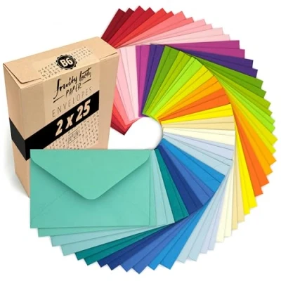 Imagen de Japun Juego de 50 sobres colores (2 x 25 colores) papel, sobre sin ventana DIN B6 175 125 mm 120 g/m² colorido