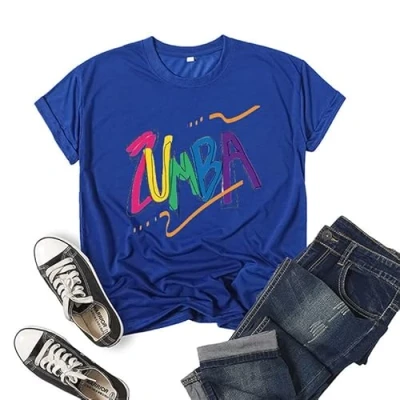 Imagen de Camiseta de Zumba para Mujer Mangas Cortas Estampadas Top Casual Las Clases 2023 Entrenamiento físico Baile