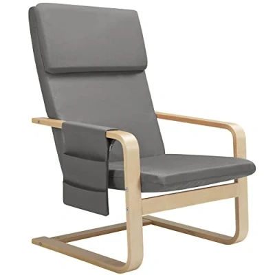 Imagen de BAKAJI sillón de Madera Abedul con Revestimiento algodón Acolchado Esponja altísima Densidad, Relax Bolsa 2 Compartimentos y cojín, Asiento ergonómico (Gris)