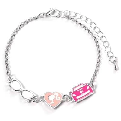 Imagen de Barbie™ Pulsera con tres dijes clásicos: silueta, gafas y corbeta, talla única, Zinc