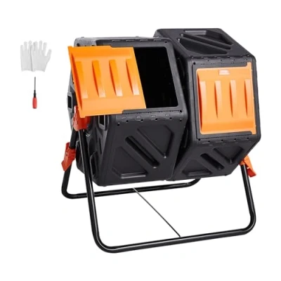 Imagen de VEVOR Compostador Giratorio de Jardín 140 L Contenedor Abono 360 Doble Cámara PP Sin BPA Carga 40 kg para Compostaje Residuos Orgánicos Cocina Jardinero Terraza Patio Exterior