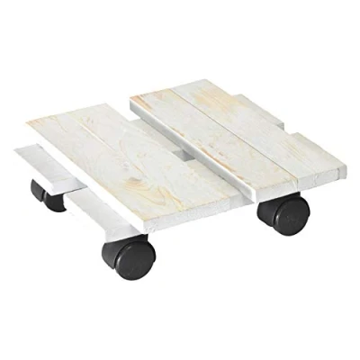 Imagen de WAGNER Soporte con Ruedas para Plantas Loft Shabby Chic 28 x 8 cm I Interiores Carro Retro Estilo campestre de Madera Maciza FSC®, aserrada, Blanco Capacidad Carga 100kg 20085601