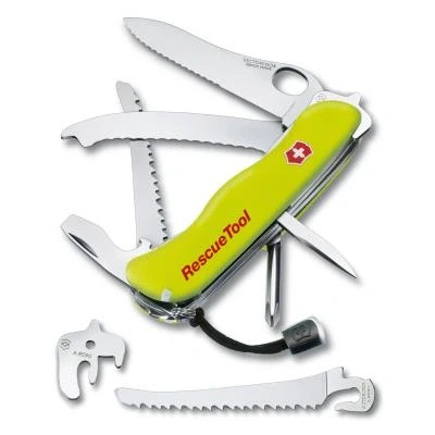 Imagen de Victorinox Rescue Tool Navaja con 15 funciones, incluyendo sierra cortavidrio y rompecristales, color amarillo fluorescente