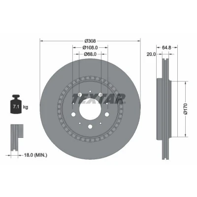 Imagen de TEXTAR PRO 92126803 Disco de freno 308 20 05/10 108 ventilación externa revestido sin perno sujeción rueda, buje rueda VOLVO: XC90 I